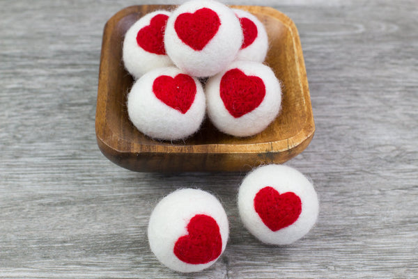 Wool Felt Heart Balls - Red & White