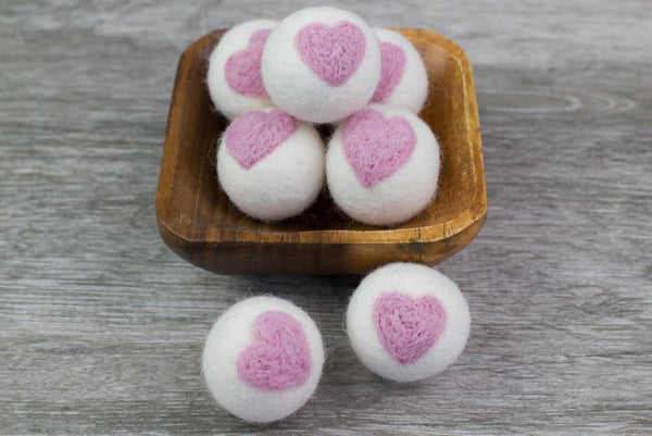Wool Felt Heart Balls - Pink & White