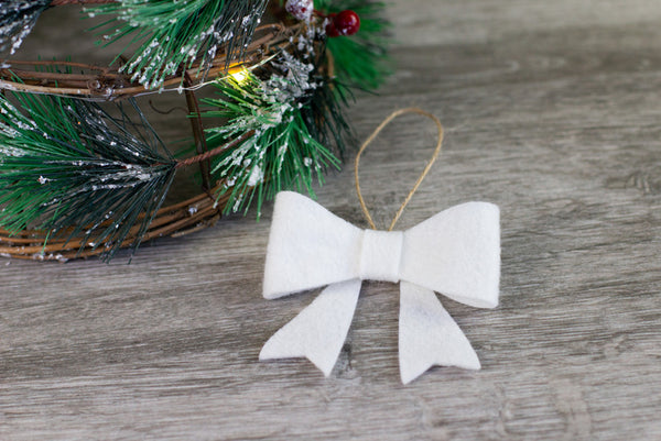 White Felt Bow Christmas Ornament
