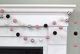 Felt Ball Garland- Swirls & Dots in Black, Baby Pink, White- Valentine's, Nursery Decor, EcoFriendly