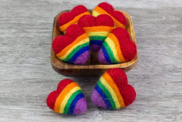 Wool Felt Striped Hearts - Rainbow