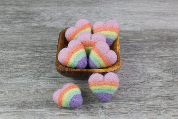 Wool Felt Striped Hearts - Pastel Rainbow