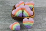 Wool Felt Striped Hearts - Pastel Rainbow