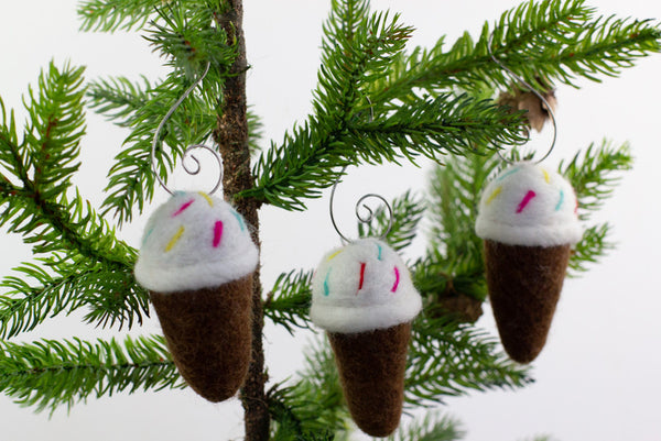 Ice Cream Cone Ornaments- SET of 3