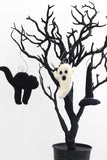 Halloween Ornaments- SET OF 3- Ghost, Cat, Witch Hat