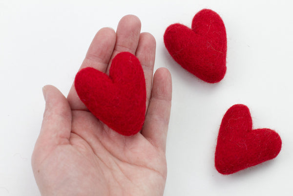 Valentine's Day Felt Folk Hearts- Red- SET of 3, 5, or 10