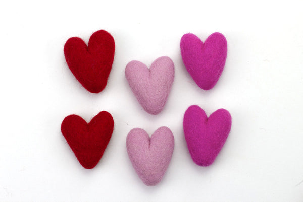 Valentine's Day Felt Folk Hearts- Red, Hot Pink, Light Pink