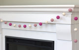 Valentine's Day Garland Decor- Baby Pink, Rose, White Felt Balls- Eco-friendly