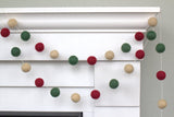 Eco-Friendly Christmas Garland- Burgundy Red, Forest Green, Almond Felt Balls