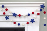 Fourth of July Garland- Red, Royal Blue, White with Royal Blue Felt Stars