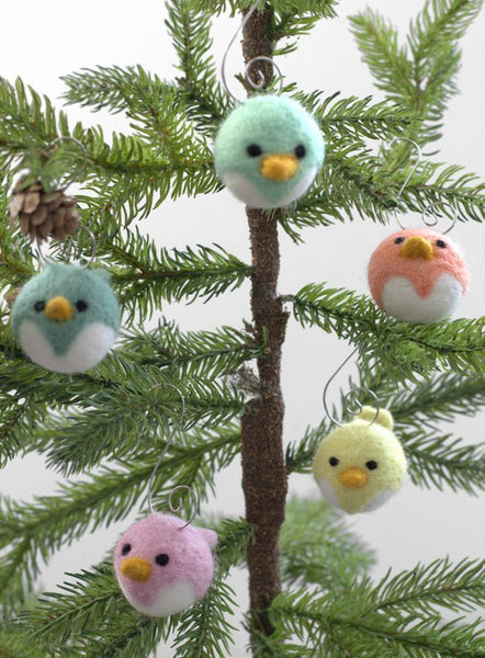 Bird Tree Ornaments- SET OF 5- Pastel Chicks