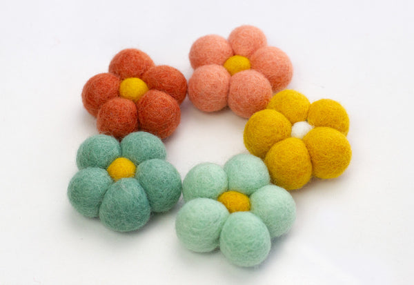 Felt Daisy Flowers- Teals, Peaches, Golden