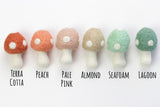 Wool Felt Mushrooms- Pastel Peaches & Teals- 6 Pieces- 1.5" x 2.5"