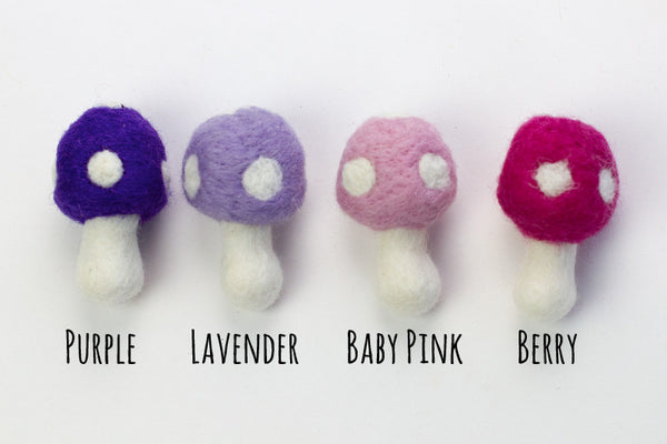 Wool Felt Mushrooms- Pink & Purple- 4 Pieces