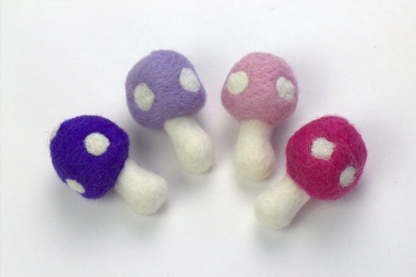 Wool Felt Mushrooms- Pink & Purple- 4 Pieces