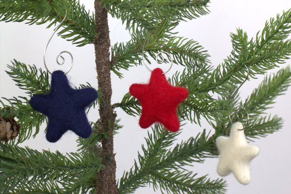 Fourth of July Star Ornaments- SET of 3- Red, White, Navy Blue