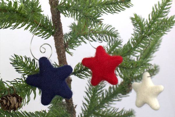 Fourth of July Star Ornaments- SET of 3- Red, White, Navy Blue