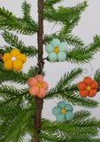 Wool Felt Flower Ornaments- SET OF 5- Teals, Peaches, Golden