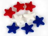 Star Shapes- Fourth of July American Flag Memorial Day- Red White Royal Blue-- SET of 3, 6, 12- 100% Wool- Approx. 1.75"