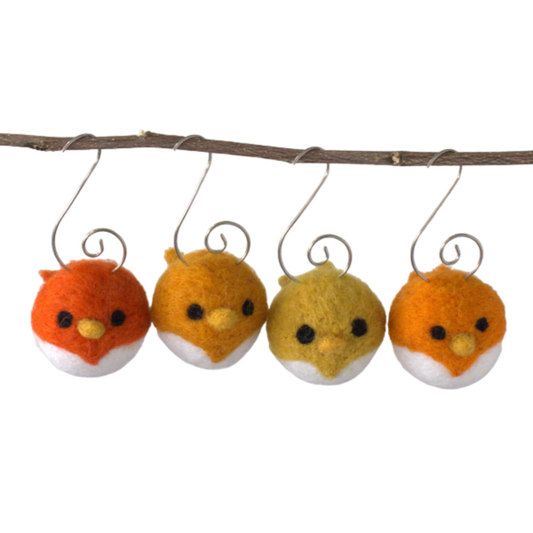 Fall Bird Tree Ornaments- SET OF 4- Oranges & Golden Chicks