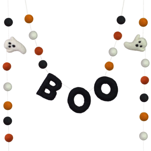Ghost BOO Halloween Felt Garland- Orange & Black