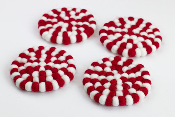Christmas Coaster Set of 4 or 6- Red & White