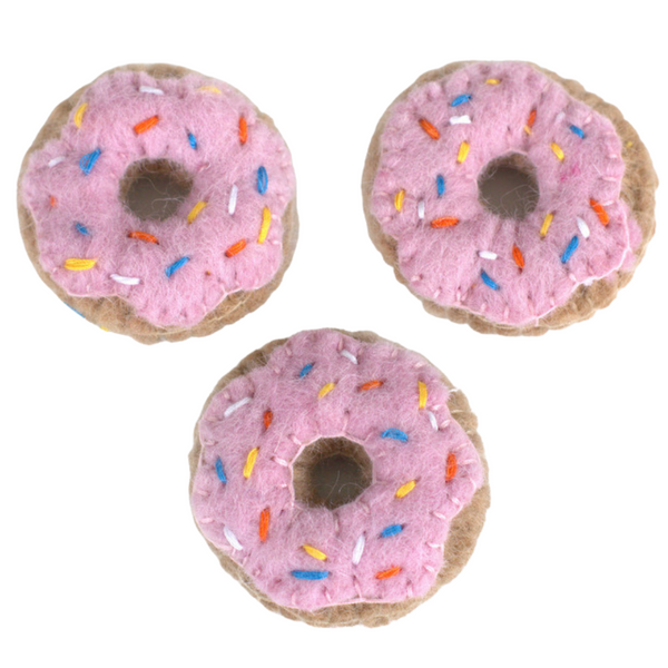 Donut Felt Food Shapes- Pretend Play- Pink Frosting with Sprinkles- 100% Wool Felt- Approx. 2" diameter