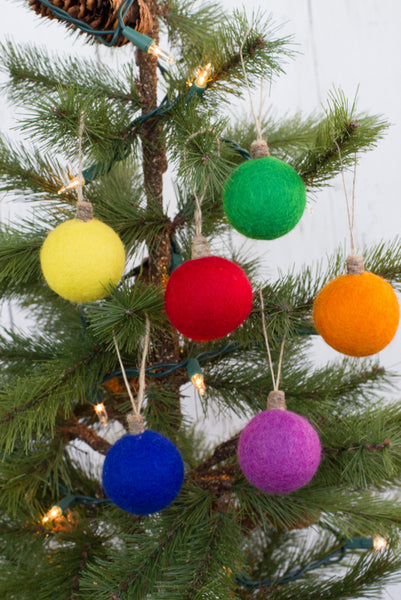 Christmas Felt Ball Ornaments- SET OF 6- Bright Colors