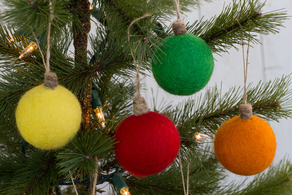 Christmas Felt Ball Ornaments- SET OF 6- Bright Colors