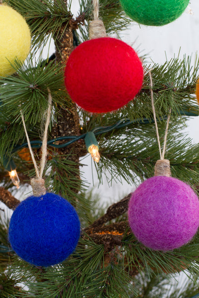 Christmas Felt Ball Ornaments- SET OF 6- Bright Colors