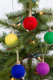 Christmas Felt Ball Ornaments- SET OF 6- Bright Colors
