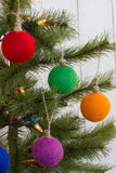 Christmas Felt Ball Ornaments- SET OF 6- Bright Colors