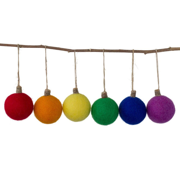Christmas Felt Ball Ornaments- SET OF 6- Bright Colors