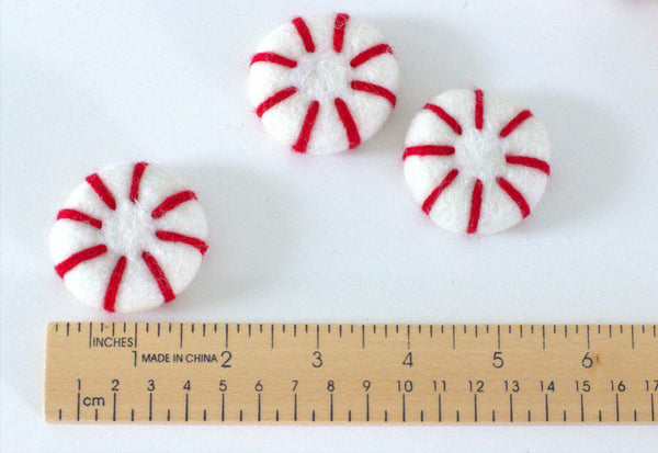 Peppermint Felted Shapes- Green & Red- Christmas Winter Peppermint Patty Candy- 100% Wool Felt
