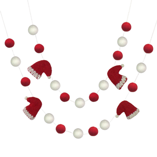 Santa Claus Hats Christmas Garland- Red & White