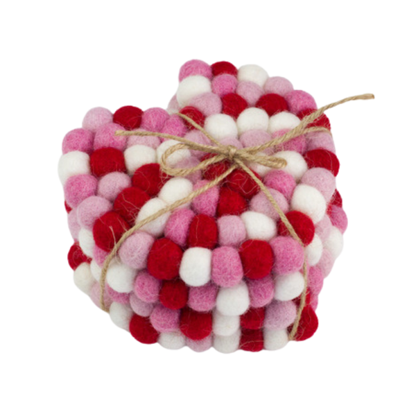Valentine's Heart Felt Coasters- Set of 4 or 6- Red and Pink