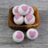 Wool Felt Heart Balls - Pink & White
