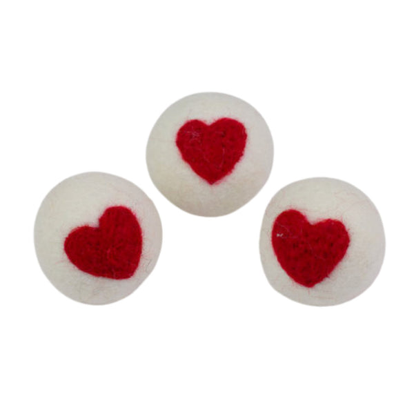 Wool Felt Heart Balls - Red & White