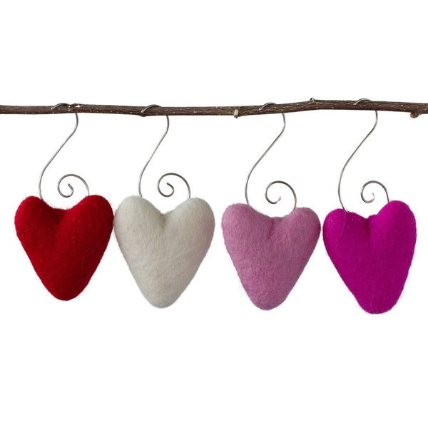 Valentine's Day Folk Heart Ornaments- Red, Pinks, Off White