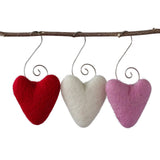 Valentine's Day Folk Heart Ornaments- Red, Pink, Off White