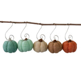 Wool Felt Pumpkin Ornaments - Teal & Terra Cotta