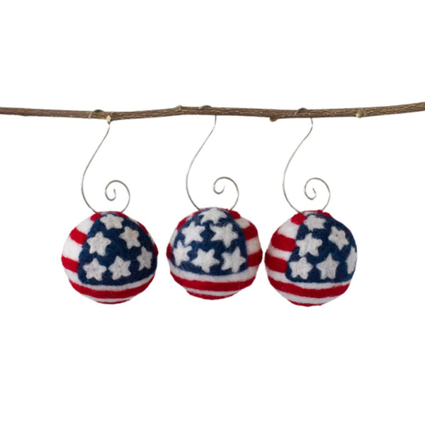 American Flag Felt Ball Ornament