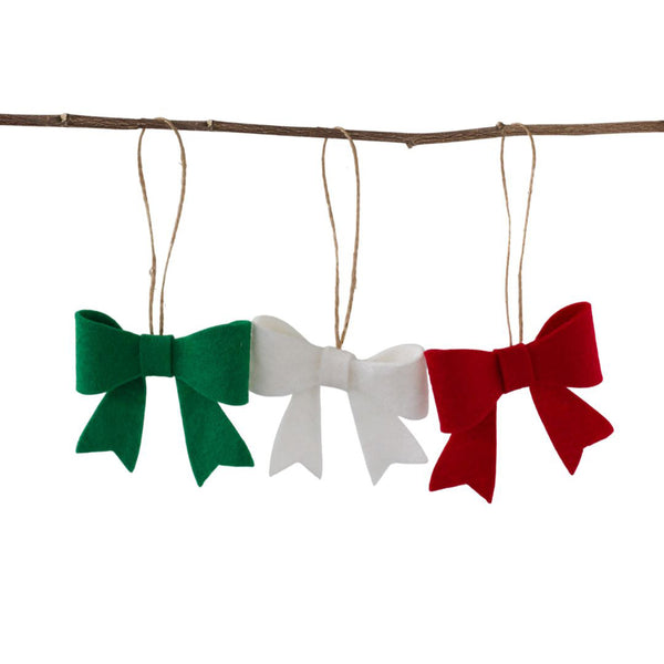 Red, Green & White Felt Bow Christmas Ornaments