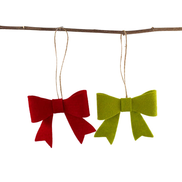 Red & Lime Green Felt Bow Christmas Ornaments