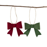 Burgundy & Forest Green Felt Bow Christmas Ornaments