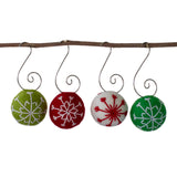 Snowflake Felt Ball Ornaments- Red, Green, White