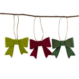 Burgundy, Forest Green & Lime Felt Bow Christmas Ornaments