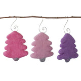 Felt Christmas Tree Ornaments- SET OF 3- Pink, Purple