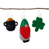 St. Patrick's Day Ornaments- SET OF 3- Pot of Gold, Shamrock, Leprechaun Gnome