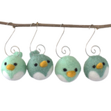 Bird Tree Ornaments- SET OF 2 or 4- Teal Chicks